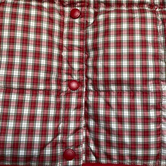 Lands End Plaid Puffer Vest Womens M Plaid Red black white pockets warm festive - Picture 3 of 9
